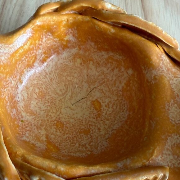 Vintage Handcrafted Orange Ceramic Bird Dish Candle Ring With Feather Detail MCM - Picture 6 of 9